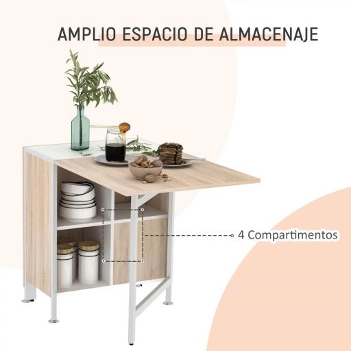 Mesa Plegable de Comedor, Mesa de Cocina Plegable, con Alas Abatibles, 4 Compartimentos, 3 Formas, Hasta 4 Personas, para Salón, Espacio Pequeño, 169x60x75 cm, Roble y Blanco [4]