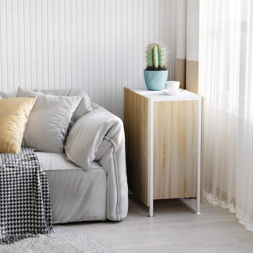 Mesa Plegable de Comedor, Mesa de Cocina Plegable, con Alas Abatibles, 4 Compartimentos, 3 Formas, Hasta 4 Personas, para Salón, Espacio Pequeño, 169x60x75 cm, Roble y Blanco [6]