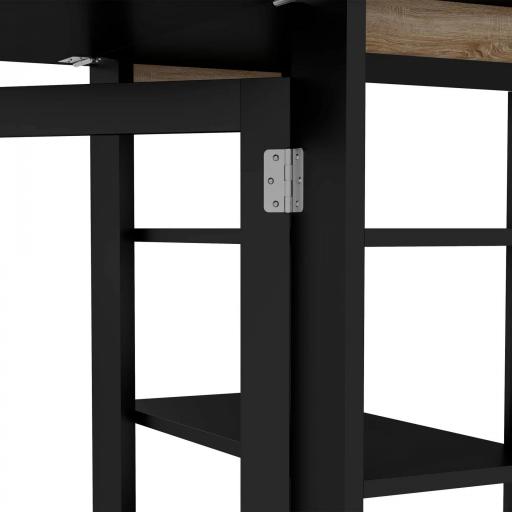Mesa de Cocina Plegable con Alas Abatibles 2 Ruedas y Estantes Estilo Moderno 120x60x75 cm Negro [6]