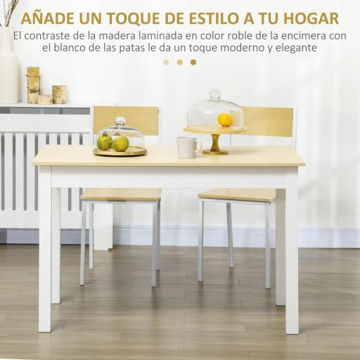 Mesa para 4-6 Personas para Comedor Cocina Salón de Melamina de Madera de Estilo Moderno 119x70x75 cm Roble y Blanco [4]