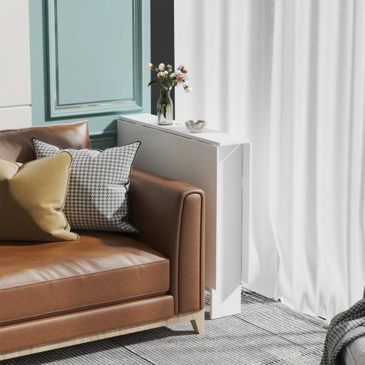 Mesa de Comedor Plegable con Ruedas Mesa Auxiliar Multifuncional con 2 Alas Abatibles 120x80x73 cm Blanco y Teca [7]