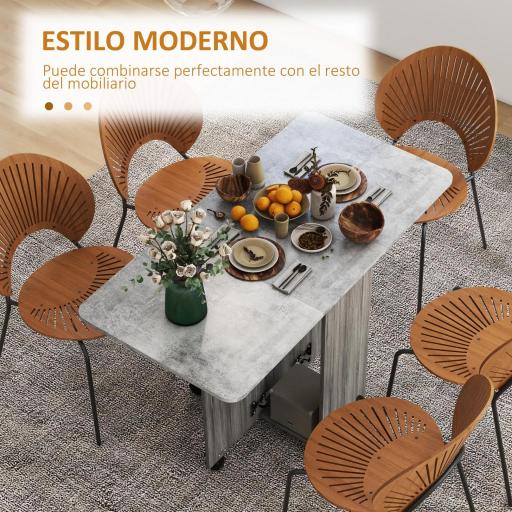 Mesa Plegable de Comedor con Ruedas Alas Abatibles 2 Cajones y Armario Hasta 6 Personas 120x60x76,5 cm Gris [3]