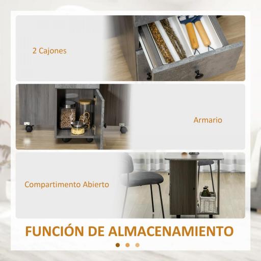 Mesa Plegable de Comedor con Ruedas Alas Abatibles 2 Cajones y Armario Hasta 6 Personas 120x60x76,5 cm Gris [2]