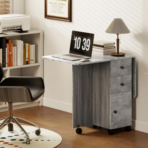 Mesa Plegable de Comedor con Ruedas Alas Abatibles 2 Cajones y Armario Hasta 6 Personas 120x60x76,5 cm Gris [6]