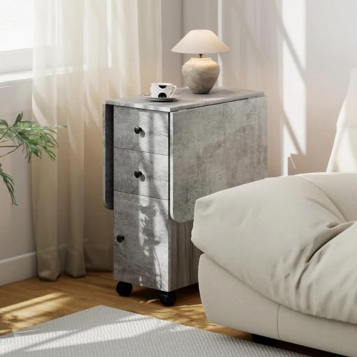 Mesa Plegable de Comedor con Ruedas Alas Abatibles 2 Cajones y Armario Hasta 6 Personas 120x60x76,5 cm Gris [7]