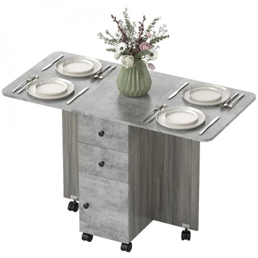Mesa Plegable de Comedor con Ruedas Alas Abatibles 2 Cajones y Armario Hasta 6 Personas 120x60x76,5 cm Gris [9]