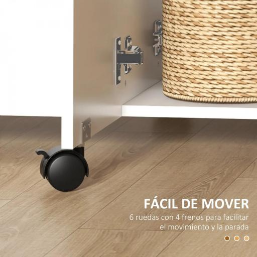 Mesa Plegable de Comedor con Ruedas Alas Abatibles 2 Cajones y Armario Hasta 6 Personas 120x60x76,5 cm Blanco y Natural [5]