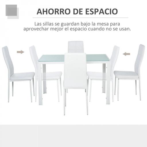 Conjunto de Comedor de Mesa y 4 Sillas 5 Piezas Mesa Rectangular de Vidrio Templado y Sillas Tapizadas en PU Blanco [2]