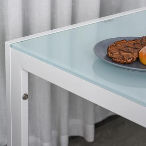 Conjunto de Comedor de Mesa y 4 Sillas 5 Piezas Mesa Rectangular de Vidrio Templado y Sillas Tapizadas en PU Blanco [7]