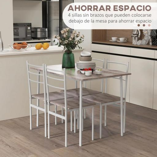 Conjunto de Comedor 5 Piezas Juego de 1 Mesa y 4 Sillas con Pies Acero para Cocina 110x70x75 cm Madera Natural y Blanco [2]