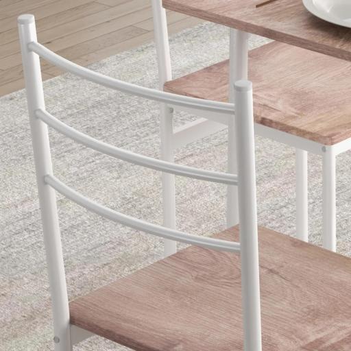 Conjunto de Comedor 5 Piezas Juego de 1 Mesa y 4 Sillas con Pies Acero para Cocina 110x70x75 cm Madera Natural y Blanco [6]