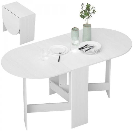 Mesa de Cocina Plegable con Alas Abatibles Mesa Multifuncional de Estilo Moderno de Forma Ovalada 163x80x75 cm Blanco [8]