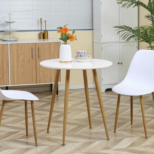 Mesa de Comedor Redonda para 2 Personas Mesa de Cocina Estilo Nórdico con Patas de Metal Ø72x75 cm Blanco Mate