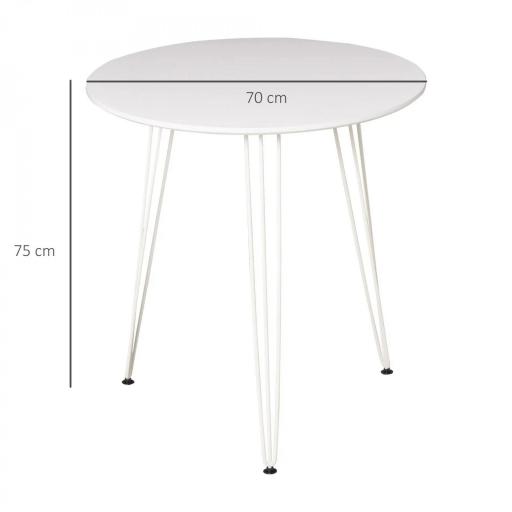 Mesa de Comedor Redonda con Patas de Horquilla Metálicas Estilo Moderno Nórdico para Cocina Salón Cafetería Bar Ø70x75 cm Blanco [1]