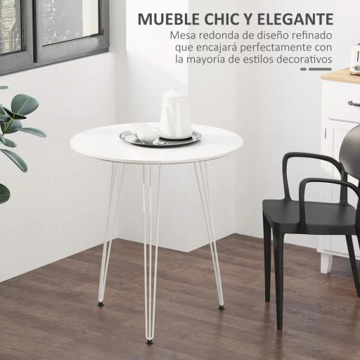 Mesa de Comedor Redonda con Patas de Horquilla Metálicas Estilo Moderno Nórdico para Cocina Salón Cafetería Bar Ø70x75 cm Blanco [2]
