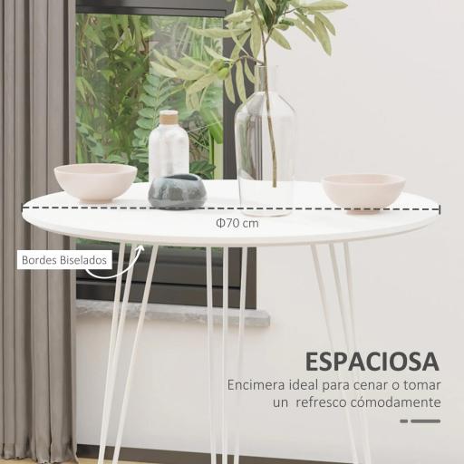 Mesa de Comedor Redonda con Patas de Horquilla Metálicas Estilo Moderno Nórdico para Cocina Salón Cafetería Bar Ø70x75 cm Blanco [4]