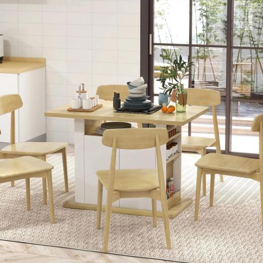 Isla de Cocina para 4-6 Personas con 4 Puertas Compartimentos Abiertos Estante Ajustable 110x70x75,5 cm Roble y Blanco [5]