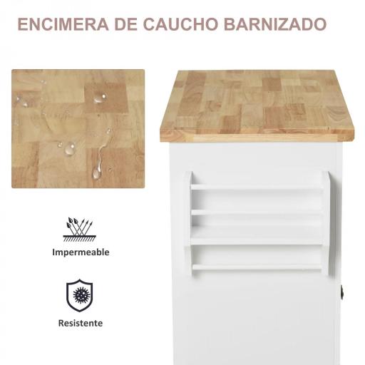 Isla de Cocina con Ruedas Mueble Auxiliar de Cocina con Especiero y Barra Lateral 111x44,5x82,5 cm Blanco [2]