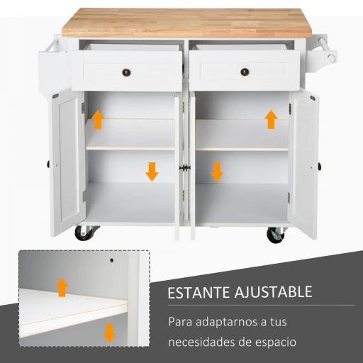 Isla de Cocina con Ruedas Mueble Auxiliar de Cocina con Especiero y Barra Lateral 111x44,5x82,5 cm Blanco [5]