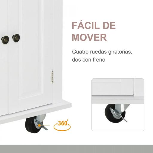 Isla de Cocina con Ruedas Mueble Auxiliar de Cocina con Especiero y Barra Lateral 111x44,5x82,5 cm Blanco [4]