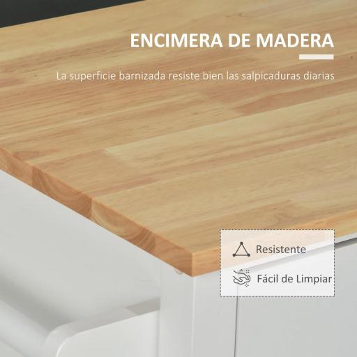 Isla de Cocina con Ruedas Mueble Auxiliar de Cocina con Cajón Estantes y Barra Lateral 107,5x48x89 cm Blanco [4]