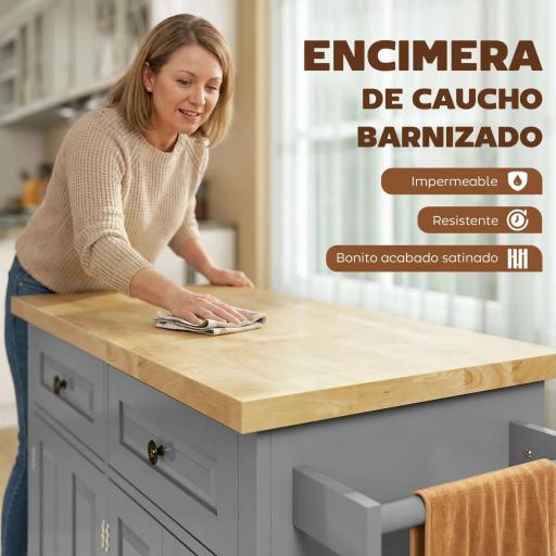 Isla de Cocina con Ruedas Mueble Auxiliar de Cocina con Especiero y Barra Lateral 111x44,5x82,5 cm Gris [2]