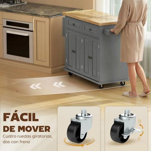 Isla de Cocina con Ruedas Mueble Auxiliar de Cocina con Especiero y Barra Lateral 111x44,5x82,5 cm Gris [4]