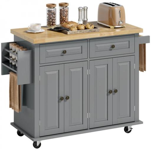 Isla de Cocina con Ruedas Mueble Auxiliar de Cocina con Especiero y Barra Lateral 111x44,5x82,5 cm Gris [8]