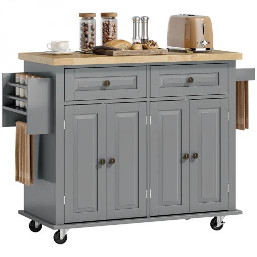 Isla de Cocina con Ruedas Mueble Auxiliar de Cocina con Especiero y Barra Lateral 111x44,5x82,5 cm Gris [9]