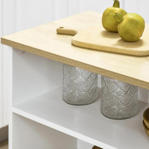 Isla de Cocina con Ala Abatible Mesa de Bar Alta con Múltiples Compartimentos 116x79,5x91 cm Blanco [5]