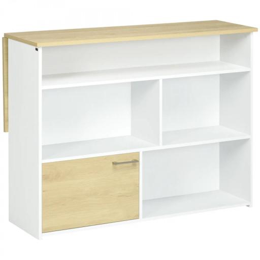 Isla de Cocina con Ala Abatible Mesa de Bar Alta con Múltiples Compartimentos 116x79,5x91 cm Blanco [9]