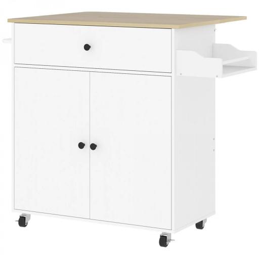 Isla de Cocina con Ala Abatible 2 Puertas Cajón Especiero Toallero y Estante Ajustable 106x42x87 cm Blanco y Roble [9]