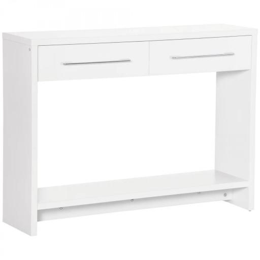 Mueble Recibidor de Entrada Mesa Consola con 2 Cajones y Estante para Pasillo Salón 101,6x28x76,2 cm Blanco [10]