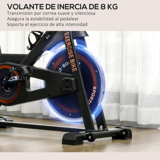 Bici Estática con Resistencia Regulable Volante de Inercia 8 kg Pantalla LCD Manillar y Asiento Ajustable Negro y Rojo [5]