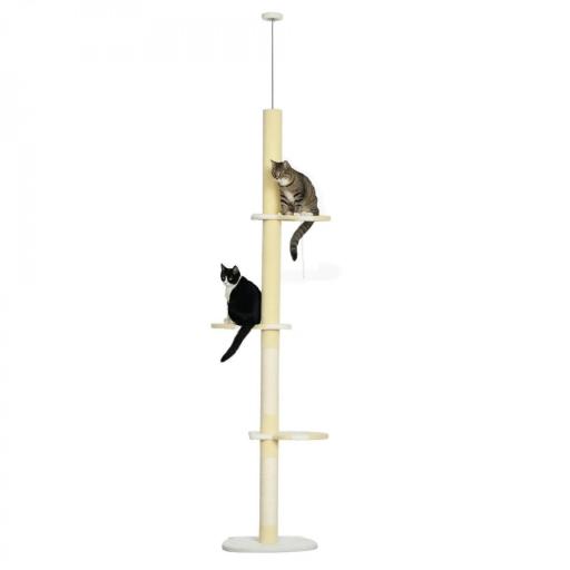 Árbol para Gatos de Suelo a Techo con Altura Ajustable Poste de Sisal y Bola para Jugar 47x34x220-260 cm Crema [10]