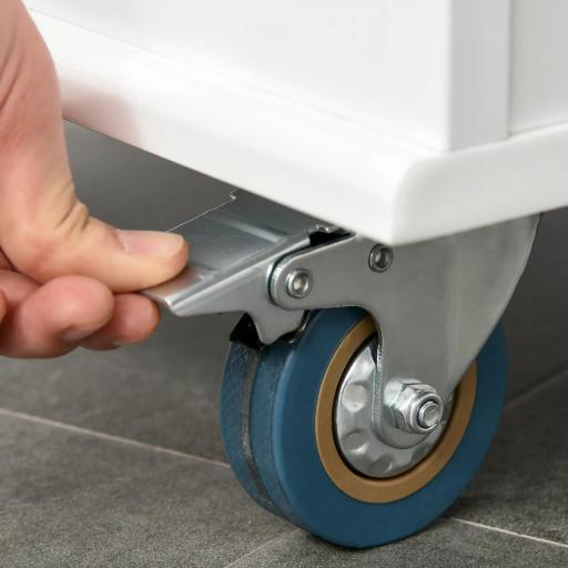  Isla de Cocina con Ruedas Carrito de Servicio con Encimera Extensible Cajones Barra y Especiero 128,8x75,5x92,5 cm Blanco [7]