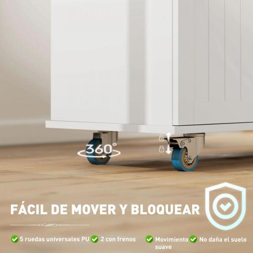 Isla de Cocina con Ruedas Toma de Corriente USB Tablero Plegable 2 Cajones Especiero y Toallero 119,5x74x94,5 cm Blanco [6]