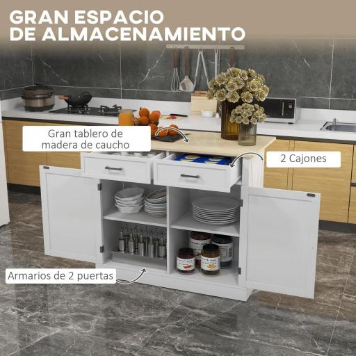 Isla de Cocina Carro de Cocina con Encimera de Madera Plegable 2 Puertas 2 Cajones Estante Ajustable y 4 Ruedas 105x60x90,5 cm Blanco [3]
