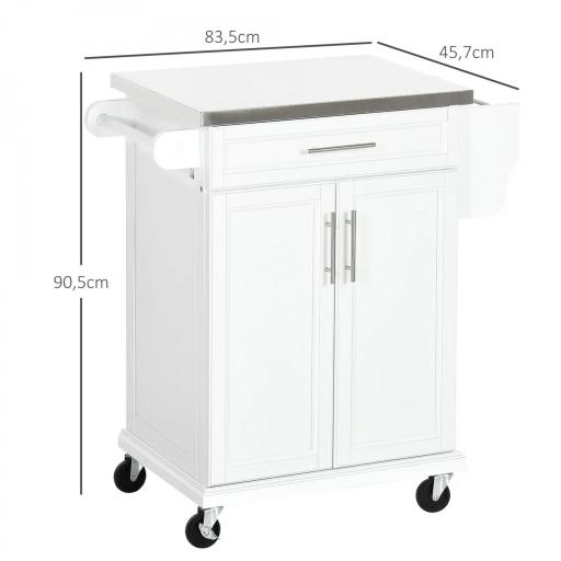 Mueble Auxiliar de Cocina Moderno con 4 Ruedas 1 Cajón 1 Toallero Especiero y Estante Ajustable 83,5x45,7x90,5 cm Blanco [1]