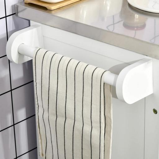 Mueble Auxiliar de Cocina Moderno con 4 Ruedas 1 Cajón 1 Toallero Especiero y Estante Ajustable 83,5x45,7x90,5 cm Blanco [5]