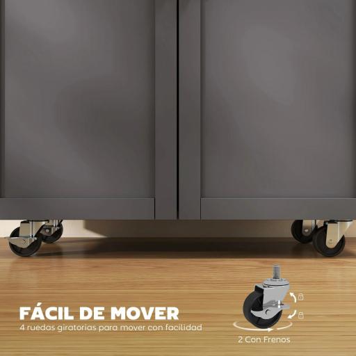 Isla de Cocina con Ruedas con Cajón Armario con Puertas Toallero y Especiero 105x36x85 cm Gris [3]
