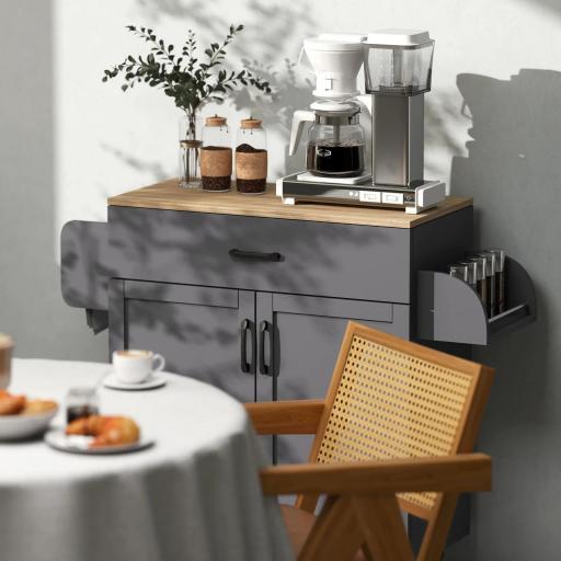 Isla de Cocina con Ruedas con Cajón Armario con Puertas Toallero y Especiero 105x36x85 cm Gris [7]