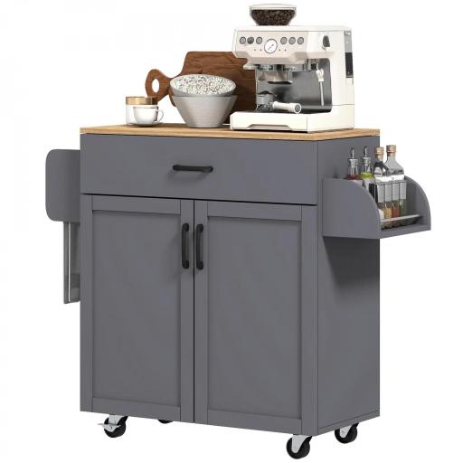 Isla de Cocina con Ruedas con Cajón Armario con Puertas Toallero y Especiero 105x36x85 cm Gris [10]