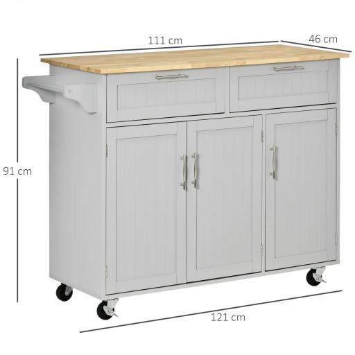 Carro de Cocina con Ruedas Isla de Cocina con 2 Cajones y Barra para Colgar para Comedor 121x46x91 cm Gris [1]