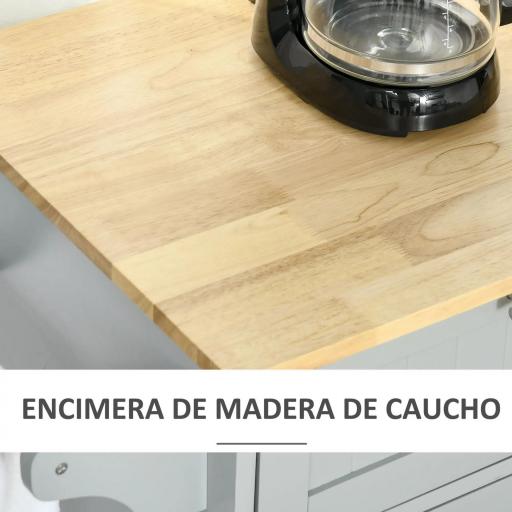 Carro de Cocina con Ruedas Isla de Cocina con 2 Cajones y Barra para Colgar para Comedor 121x46x91 cm Gris [5]