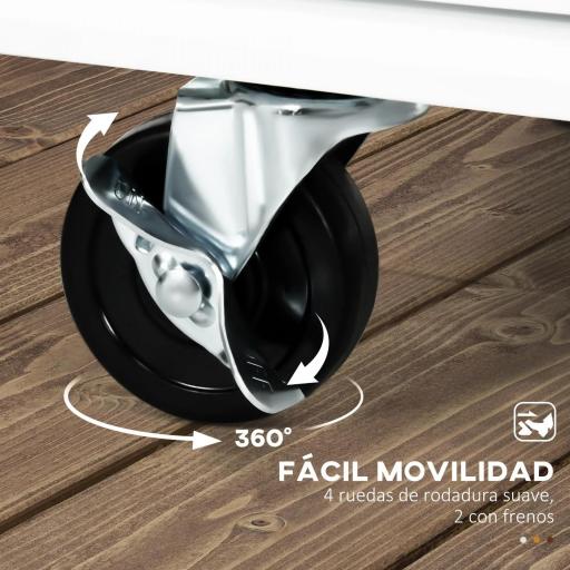 Carro de Cocina con Ruedas Isla de Cocina con 2 Cajones 3 Puertas de Vidrio Templado Toallero 124,5x39,5x90 cm Blanco [3]