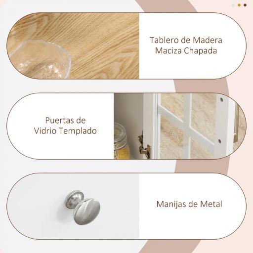 Carro de Cocina con Ruedas Isla de Cocina con 2 Cajones 3 Puertas de Vidrio Templado Toallero 124,5x39,5x90 cm Blanco [5]