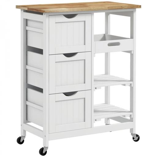 Carrito Auxiliar con Ruedas Carrito de Cocina con 3 Cajones 2 Estantes Abiertos y Bandeja Extraíble 67x37x85,5 cm Blanco [7]