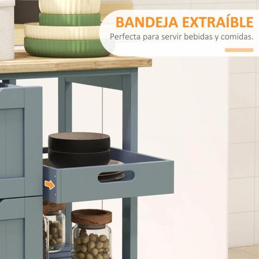 Carrito Auxiliar con Ruedas Carrito de Cocina con 3 Cajones 2 Estantes Abiertos y Bandeja Extraíble 67x37x85,5 cm Gris [2]