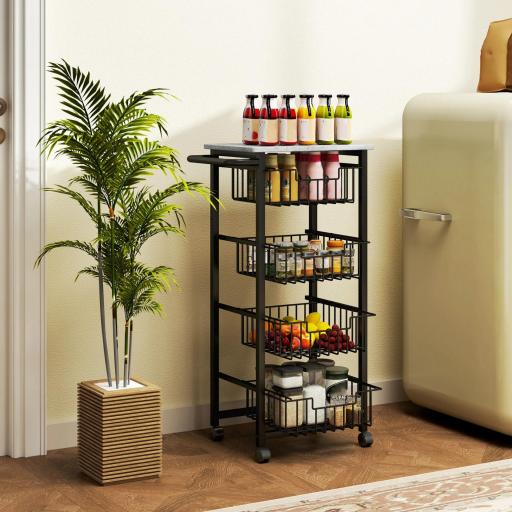 Carrito Verdulero para Cocina con 4 Cestas Deslizables y Marco de Acero 49,5x31x91 cm Gris Claro [6]